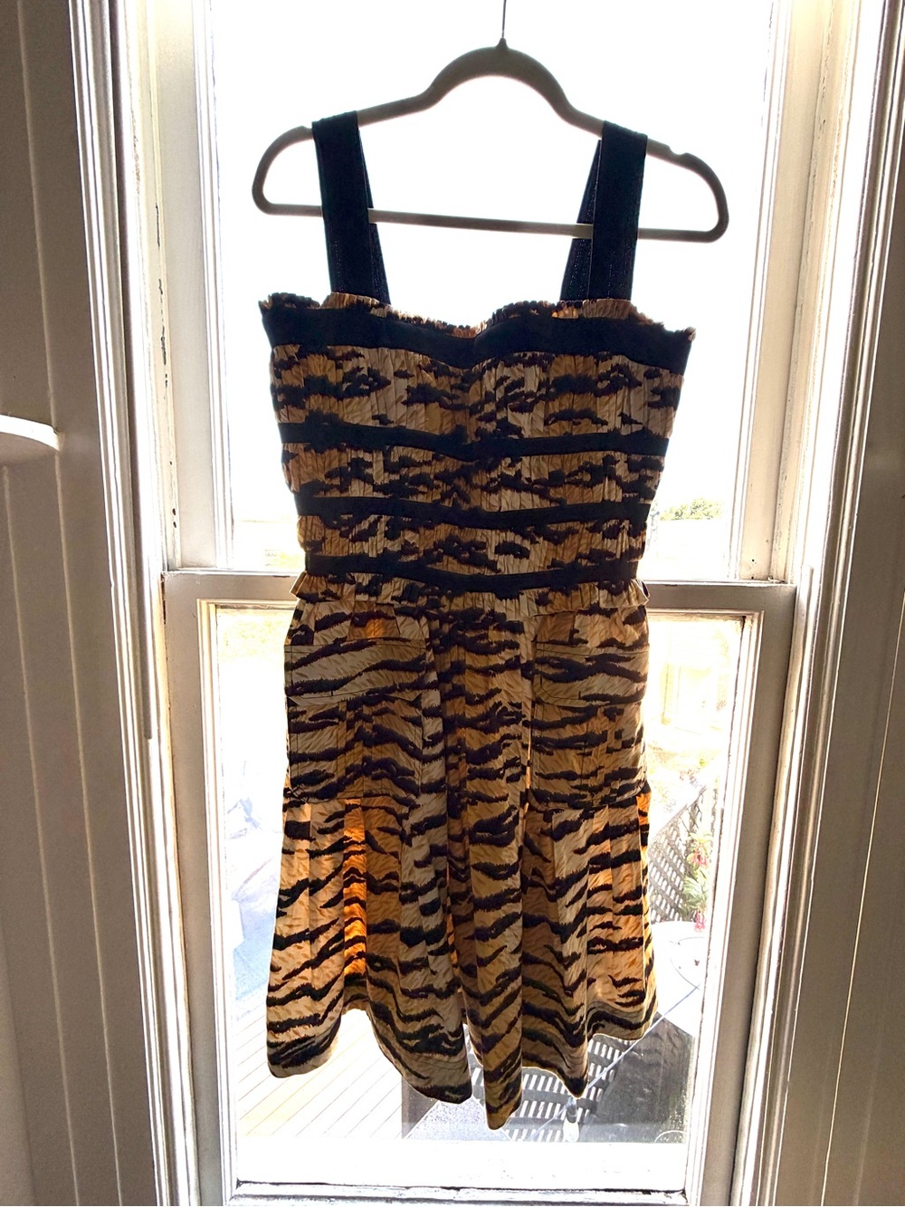 D&G tiger print corset dress with grosgrain ribbon trim